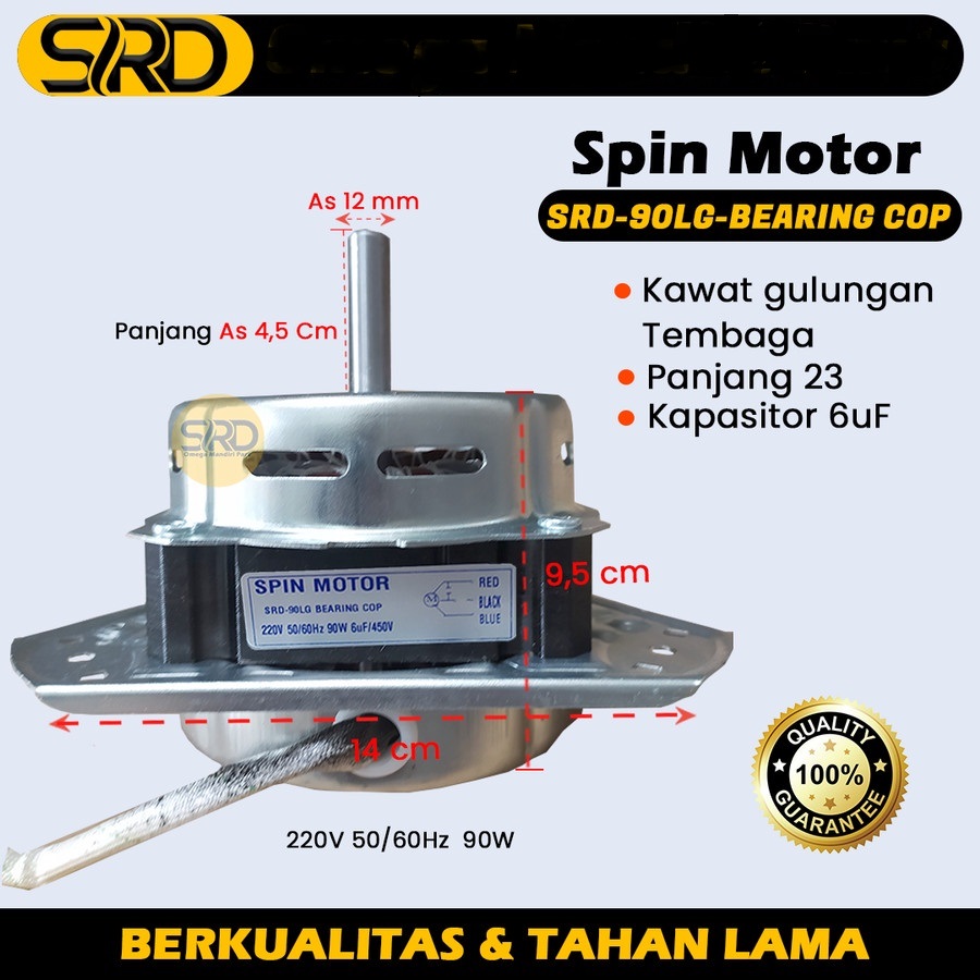 Dinamo motor pengering spin Mesin cuci LG Tembaga Bearing as12 12mm 90 Watt 90w LG SRD-90LG